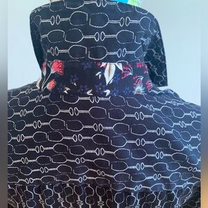 Foxcroft 100% Cotton Blue Button Down Shirt with White Wine Glass Pattern